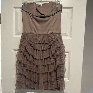 BCBGMaxAzria Brown Ruffled Tiered Gown